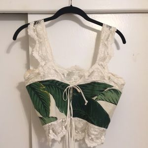 Stone Cold Fox Palm Print Tie Front Crop